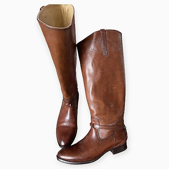 FRYE Lindsay Plate Crisscross Distressed Tall Pull-On Riding Boots EUC - Picture 13 of 13